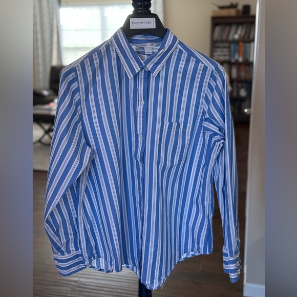 Old Navy Tops - Women’s Old Navy Blue and White Striped Casual Shirt, Size Large